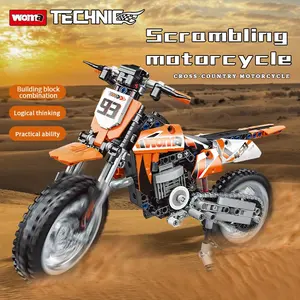 Off-Road Motorcycle Brick, Technical Series, Movable Suspension and Chain, Ideal Gift for Boy Off-Road Motorcycle Enthusiasts