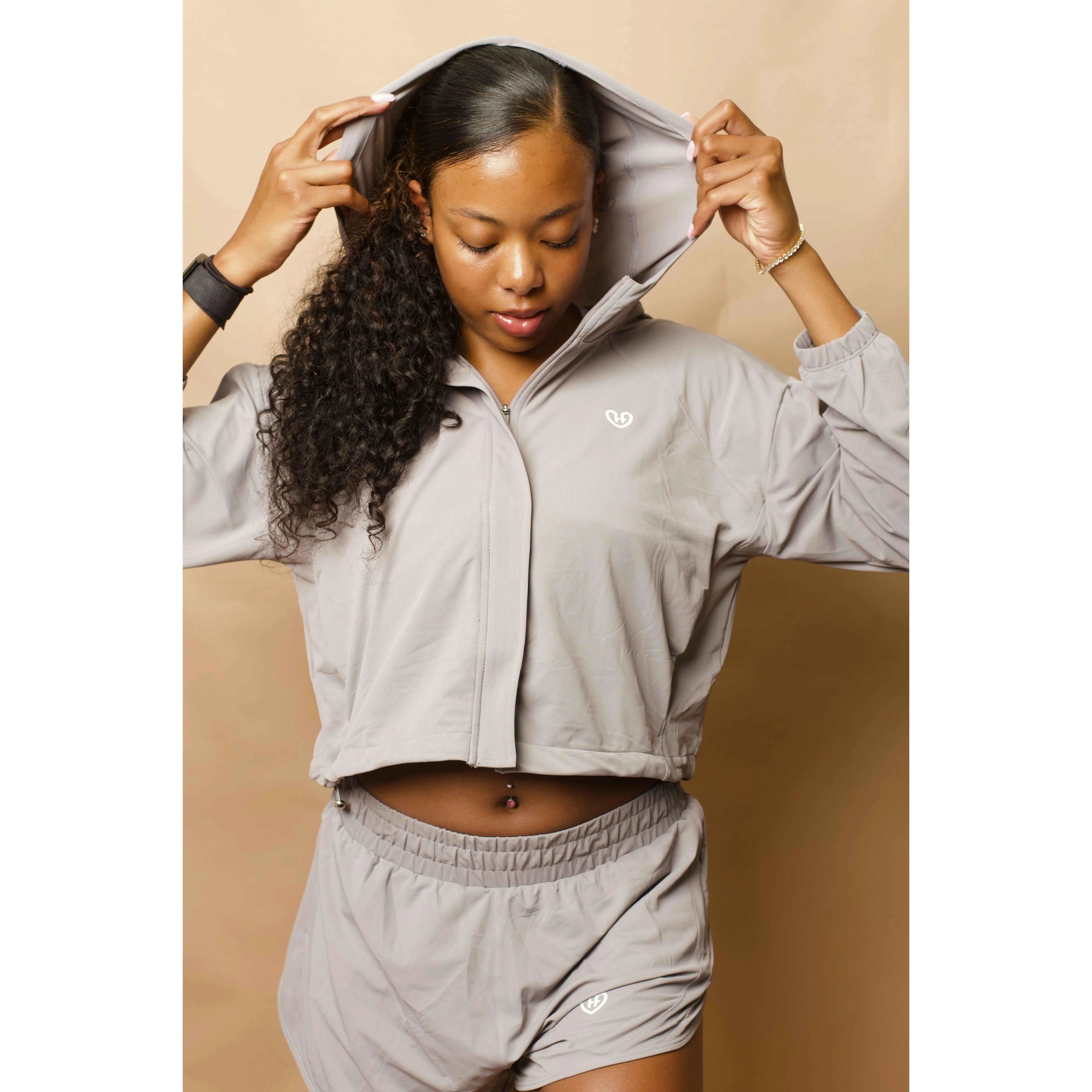 Humble Flex Wind Breaker Crop Top - Gray Polyester Jacket for Active Lifestyle with Ultimate Support & Freedom of Movement