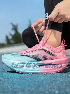 Unisex Pink-Blue Gradient Lightweight Racing Running Shoes, Cool Racing Style, Gradient Color-Block Upper + Lightweight Racing Platform Sole + Breathable Mesh Structure, Lightweight & Speed-Boosting, Breathable Fit , Ideal for Marathon Training