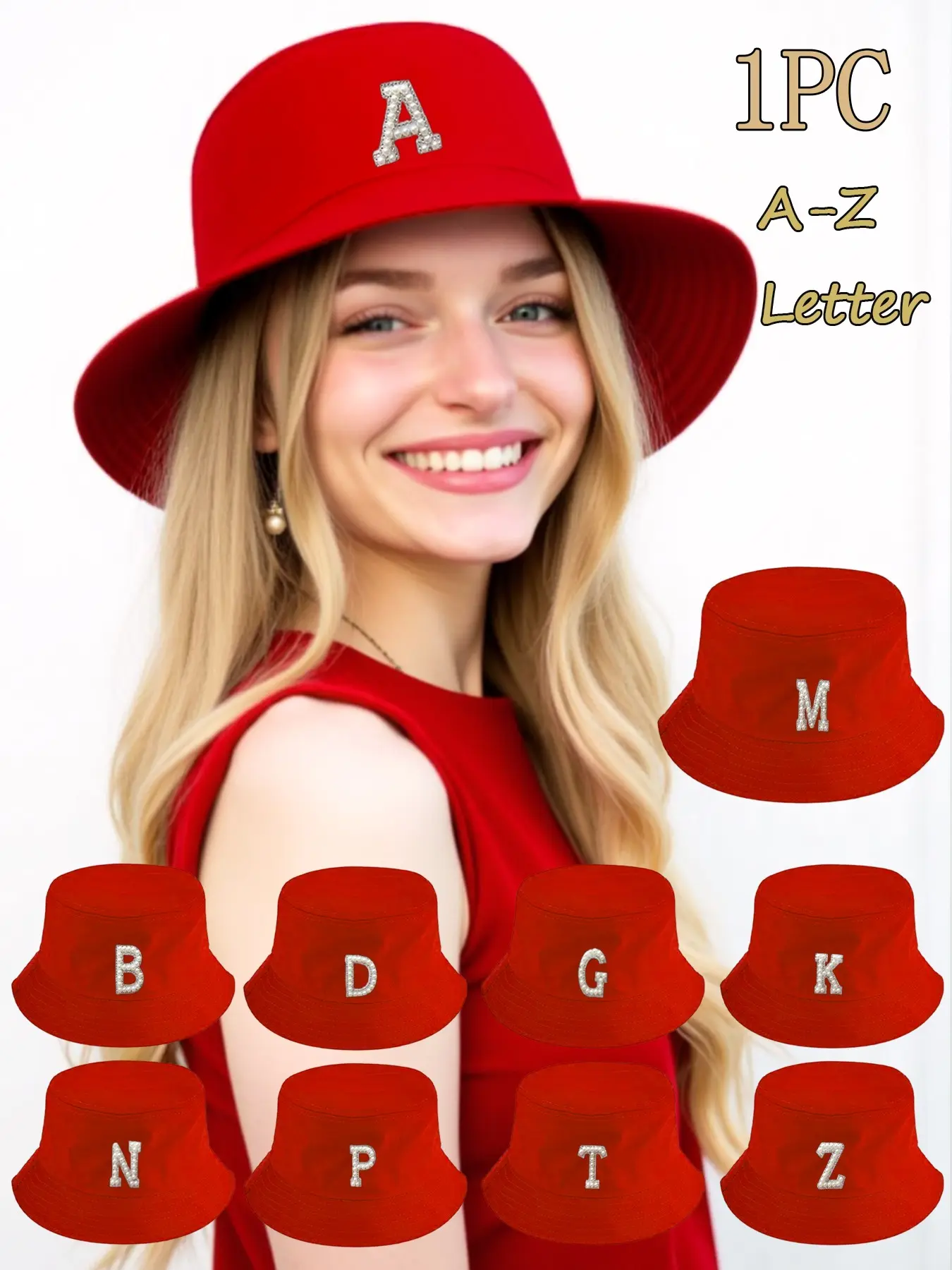 Unisex Fitted Bucket Hat, Customizable Letter Initials, All-Season Casual Style, Perfect for Beach Vacations & Summer Sun Protection