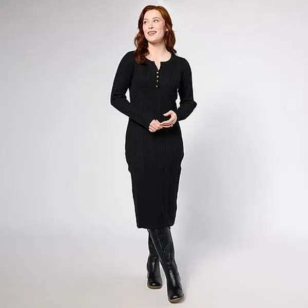 Tower Hill by Christie Brinkley Henley Cable Knit Dress
