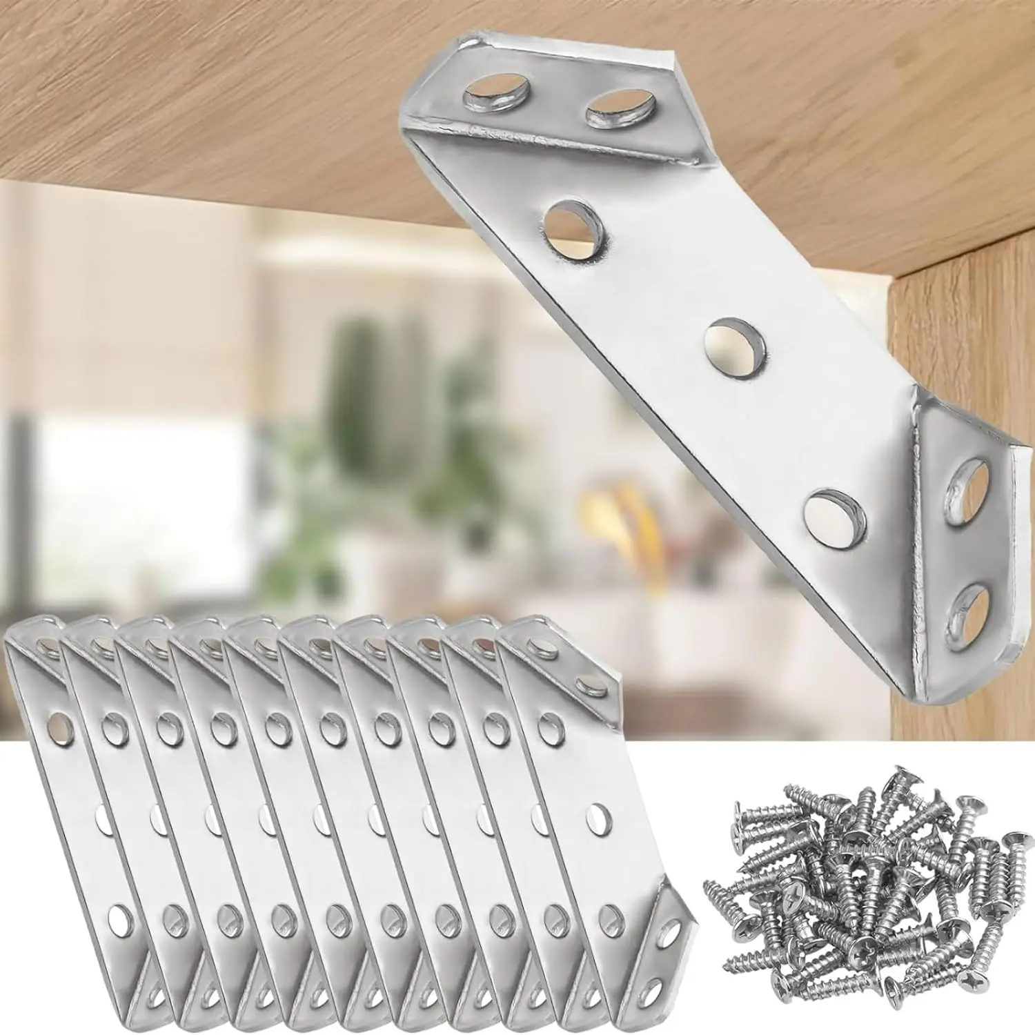 20Pcs Heavy Duty Stainless Steel Triangle Corner Brackets With 120 Screws Universal Furniture Angle Connectors For Wood Cabinets Drawers Tables Chairs Shelves Bed Desk Frame Repair Reinforcement And Stable Support Hardware Fasteners