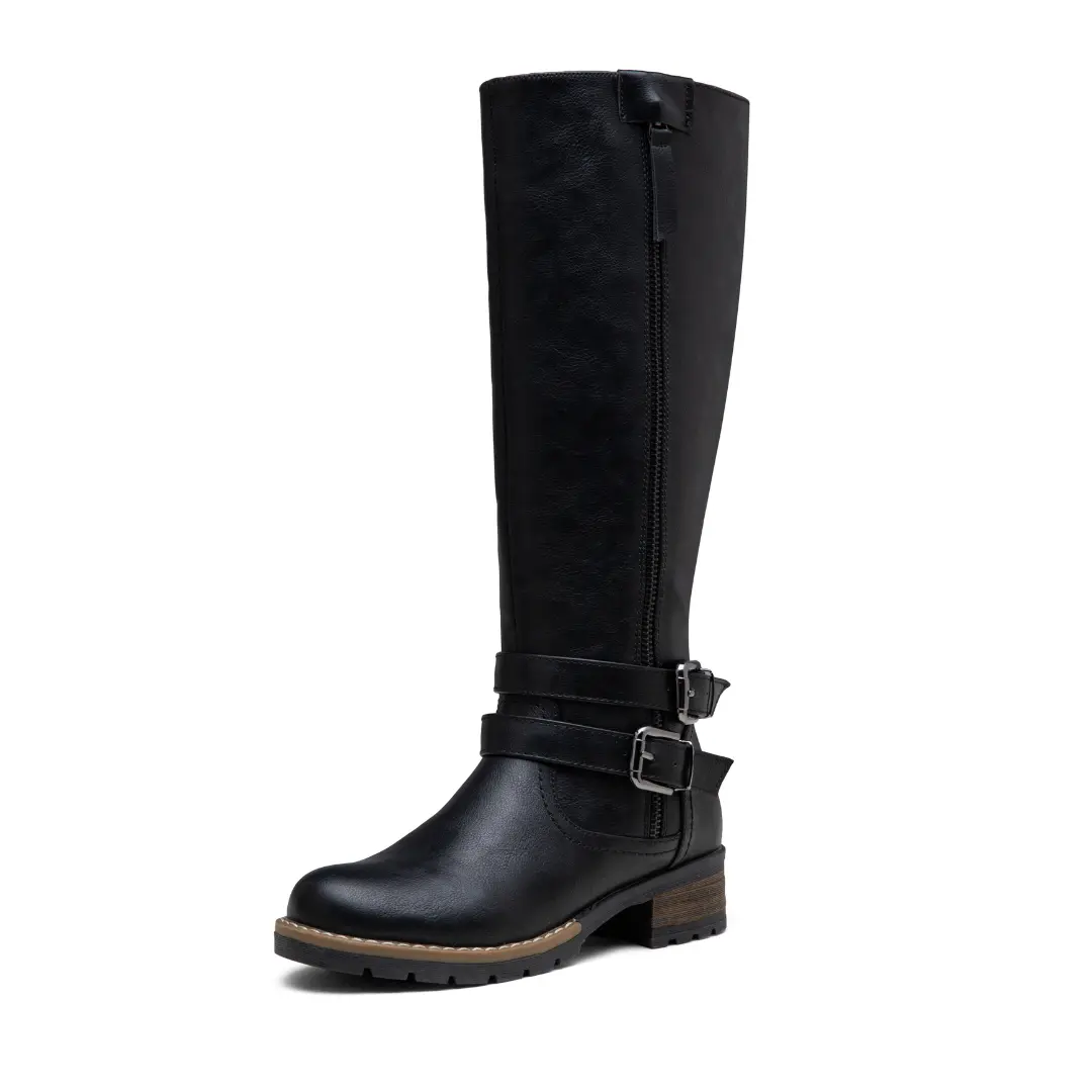 Women's Basic Knee High Riding Boots, Business Footwear with Outer Decorative Zipper, Platform Block Chunky Heels, Comfortable Shoes