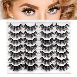 3D False Eyelashes, 14 Pairs Synthetic Fiber Natural Thick False Eyelashes, Eye Makeup Products for Women & Girls, Cosmetic, Natural Look Lashes
