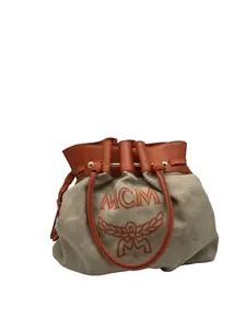 Pre-owned MCM Canvas & Leather Drawstring Bucket Tote/wj05618012/8012