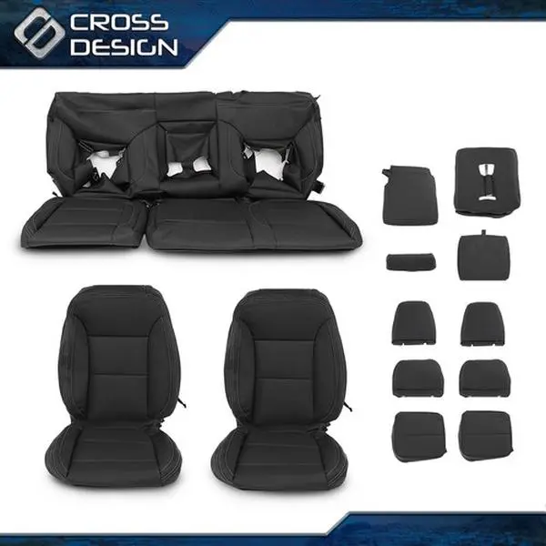 CROSSDESIGN Car Seat Protectors - Factory-Style Full Kit, Custom-Fit for 2019-2021 Chevy Silverado LT, 1 Set of Front Seat Covers with Storage Pockets, Includes Covers, Durable, Direct Factory Pricing