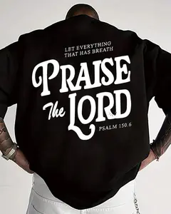 Men's Oversized "Praise The Lord" Graphic Sweatshirt Vintage Bible Verse Psalm 150:6 Design Soft Cotton Long Sleeve Crew Neck Top Casual Streetwear Tee For Christian Believers & Religious Gift Giving