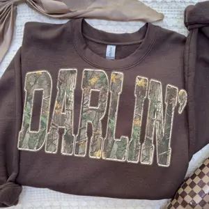 Retro Camo Western Sweatshirt, Darlin Retro Camo Country Distressed Cowboy Quote, Camouflage Shirt, Western Concert Sweatshirt, Southern Shirt
