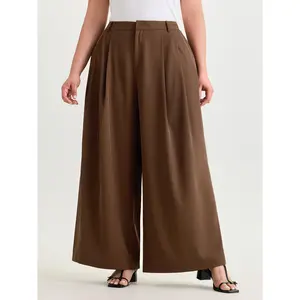 BLOOMCHIC Plus Size Pleated Flared Plain Pockets Pants [M-6X]2026 Summer Vibes