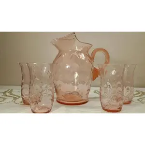 Macbeth-Evans Pink Depression Glass Pitcher and Four Matching Glasses Caprice