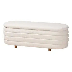 Baxton Studio Betiana Boucle Fabric and Wood Storage Bench