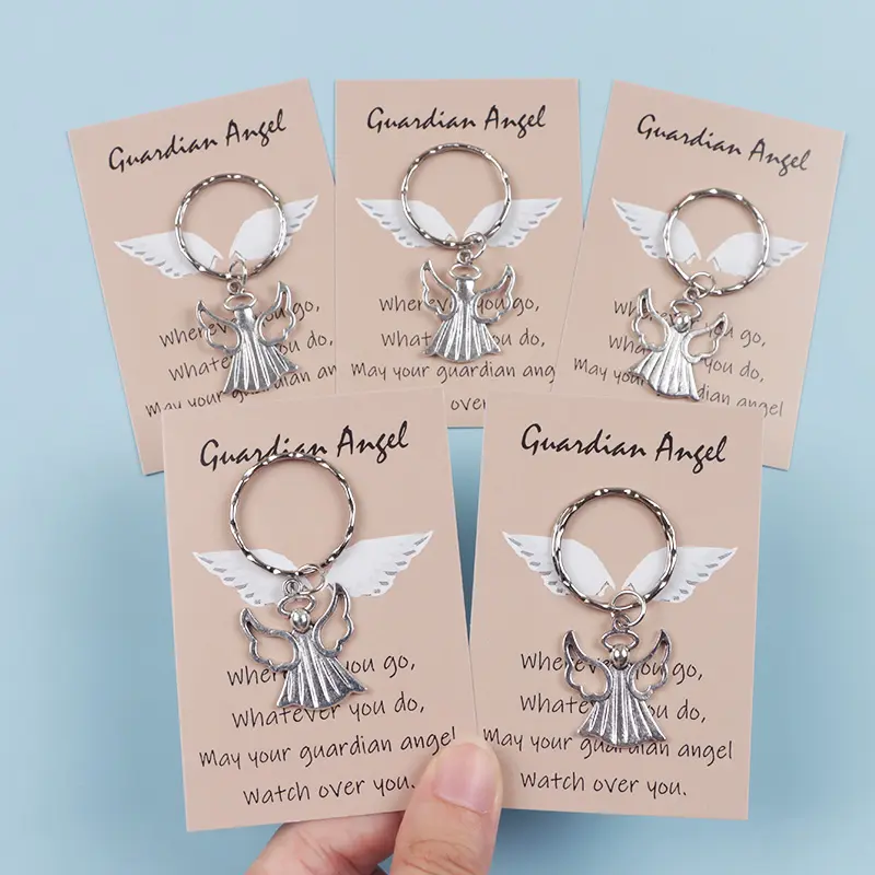 5pcs Guardian Angel Keychains Set, 3 Styles, Perfect Gift for Angel Lovers, Gifts for Angel Enthusiasts, High-Quality Memorial Gifts, Holiday Decorations, Keychain Pendant, Zinc Alloy Keychain