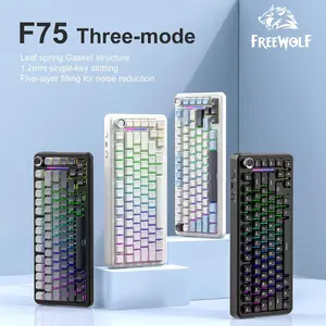 75% Hot Swap Gaming Keyboard Wireless FREEWOL F75 RGB Mechanical Keyboard with Metal Knobs AULA F75 Same Model,Tri-Mode,4000 mAh