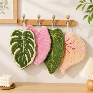 Viral Leaf Dish Towels Set 4PCS Super Absorbent Quick Dry Coral Fleece Kitchen Cloths Oil Resistant Cleaning Towels with Hanging Loop Thick Double Layer Design Cozy