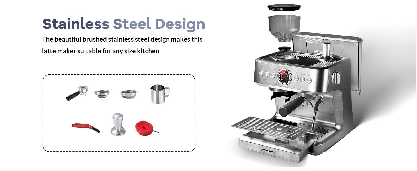 【GARVEE】20 Bar Espresso Machine - 1500W Motor, Built - In 30 - Setting Grinder, Milk Frothing, PID, 2.8L Tank