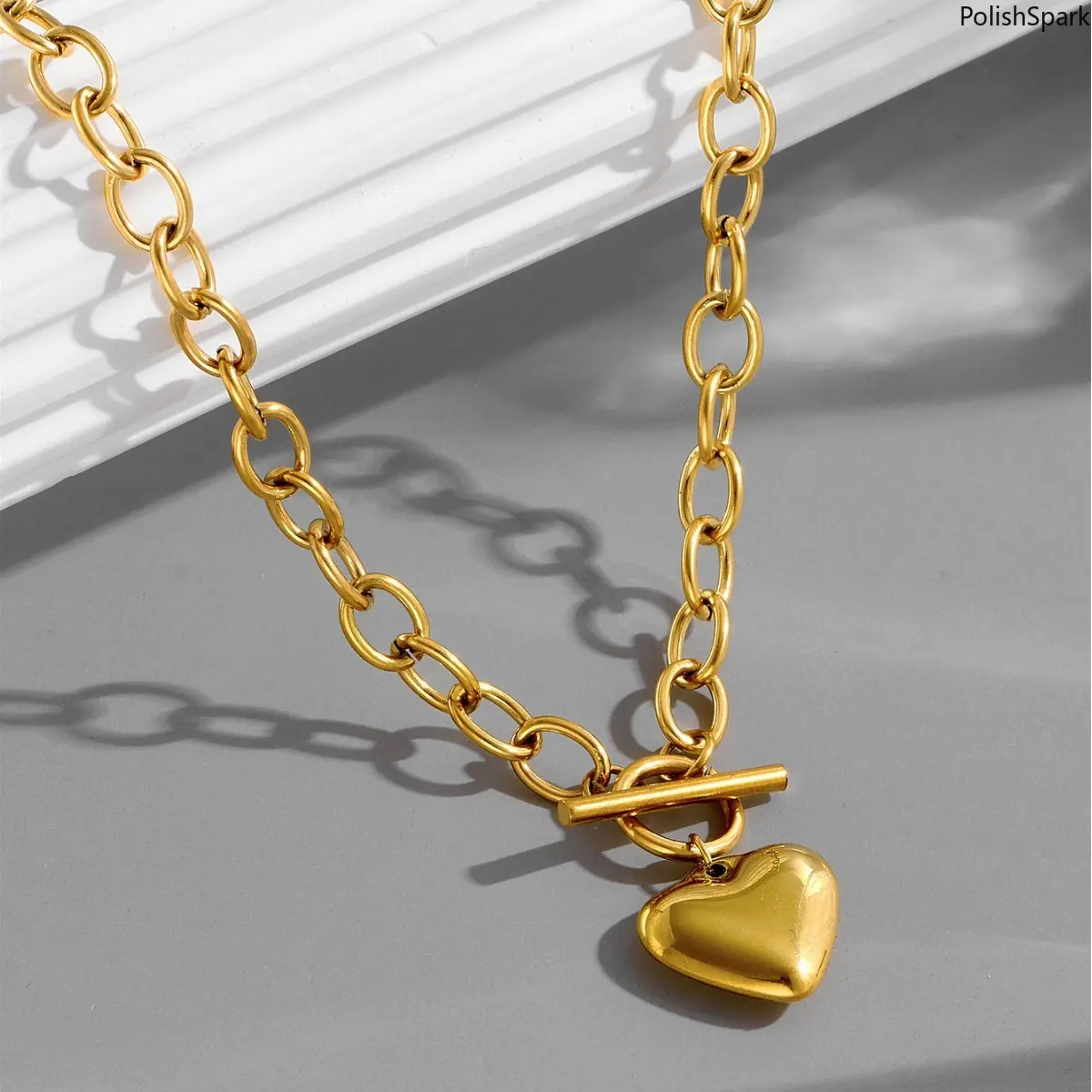 18K Gold Plated Titanium Steel Toggle Heart Necklace | Chunky O-Chain - Waterproof, Perfect for Old Money Style & Gifts, Gold Statement Chain, Unisex