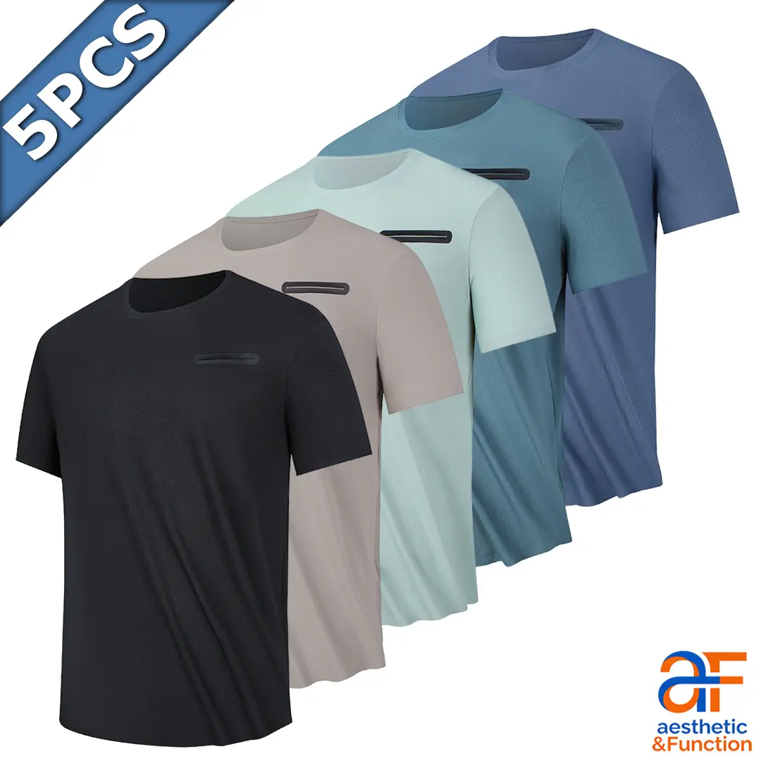 Men's Fitted Cut Athletic Compression Shirts 5-Pack - Dry Fit Stretch, Flexible, Cooling, Breathable, Quick Dry, Moisture-Wicking, Lightweight Casual Sports Tops for Gym Training & Outdoor Adventures