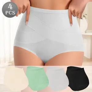 Mini Moon High-Waisted Solid Ladies Briefs 4 Pcs Fashion Colorful Cotton Cozy Women's Underwear Breathable Comfortable Briefs Set for Women's Summer Wear Best Gifts for Girls Back to School SXXL 5Colors Panties Womenswear Basic Chic Elegant Minimalist