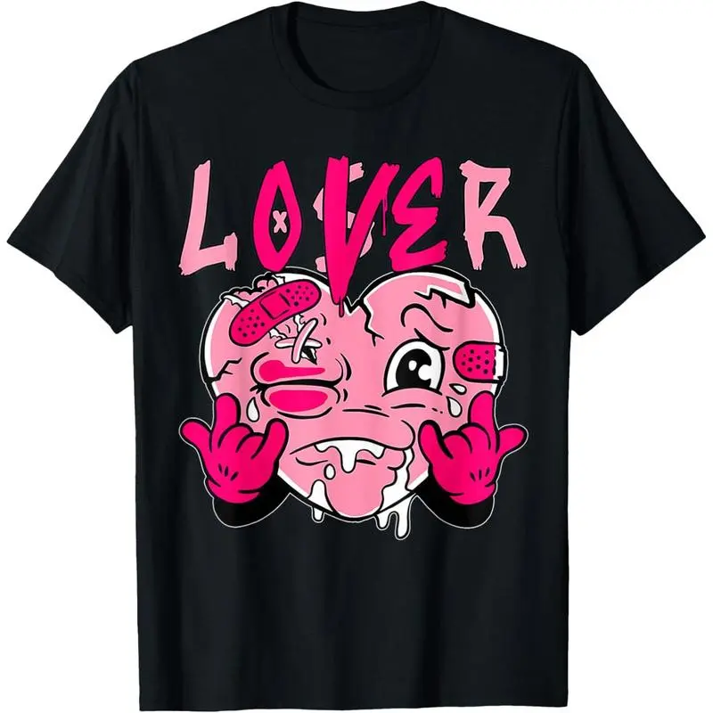 Men's Cotton Short-Sleeve Round Neck Pink Drip Heart Graphic T-Shirt - Loser Lover Themed Fashion Streetwear Top, Made in USA (Unisex Fit Option)