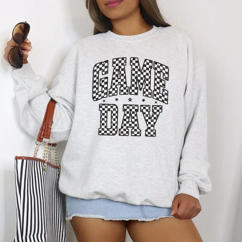 Game Day Checkered Sweatshirt Crewneck
