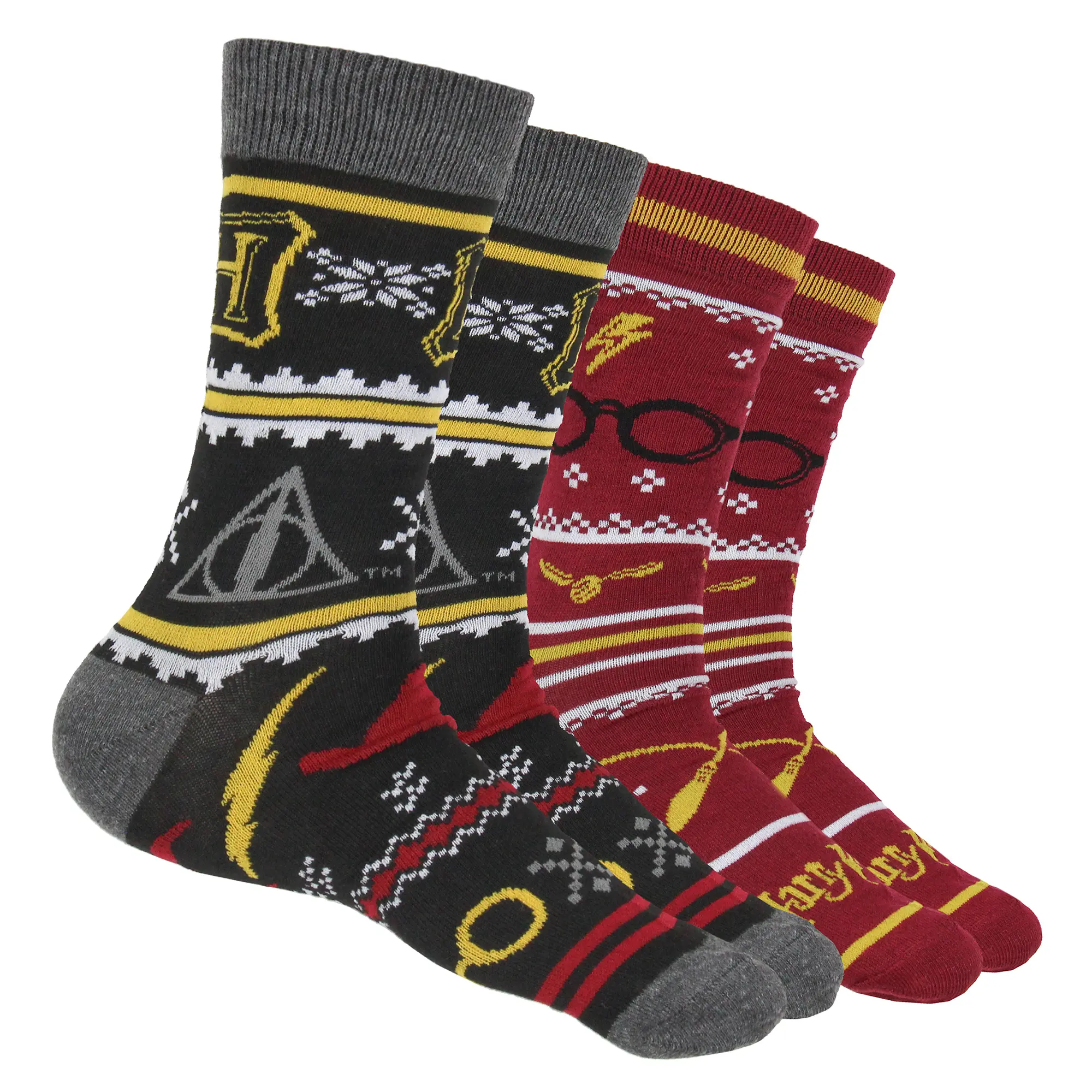 Harry Potter Men's Hogwarts and Quidditch Allover Designs 2 Pack Mid-Calf Adult Crew Socks For Men and Women