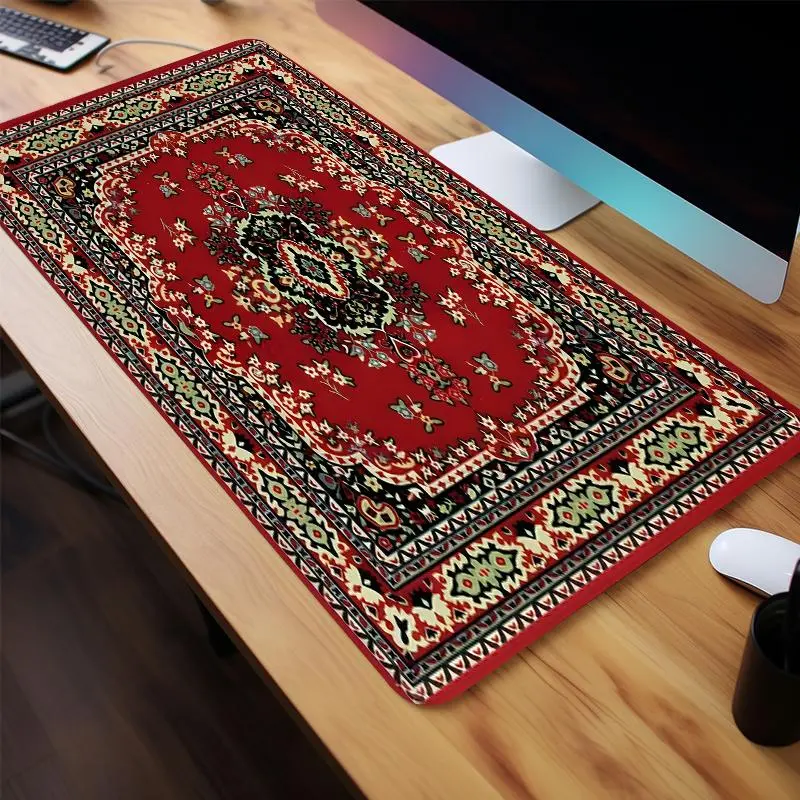 Vintage Persian Rug Pattern Large Gaming Mouse Pad, Rectangle Non-slip Rubber Base Stitched Edge Desk Pad, Office Desk Accessories for Home Office Game