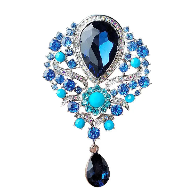 Blue Teardrop Crystal Brooch with Turquoise Accentws