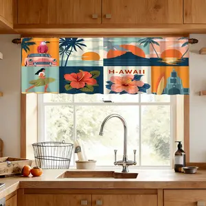 1pc Tropical Palm Tree Design Valance, Island Style Kitchen Curtain, Coffee Shop Living Room Door Decor, Multi-Scene Use
