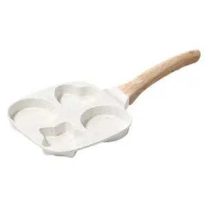 4 Hole Nonstick Egg Pan Set   Breakfast Multi Section Pancake Burger Frying Sandwich Maker Wooden Handle Cooker Skillet Sausage Pancakes Viral Gadget Kitchen Essentials Hack Multifunctional Christmas Heart-Shaped Enamel Cast Iron Skillet Non-stick Durable