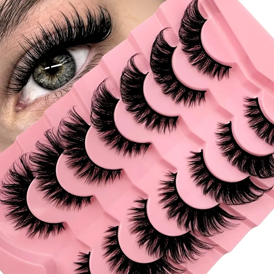 7 pairs of Lightweight, light and fluffy cat-eye style 3D fluffy cat-eye false eyelashes, Cluster eyelashes, Fluffy Wispy Lashes, made of imitation material, soft, light and comfortable to wear, natural and realistic, D-curled, no fragrance