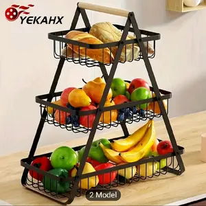 3 Level Metal Fruit Holder - Convenient Countertop Organizer for Fruits, Veggies, Breads & Treats - Removable Rectangular Design for Kitchen Organization