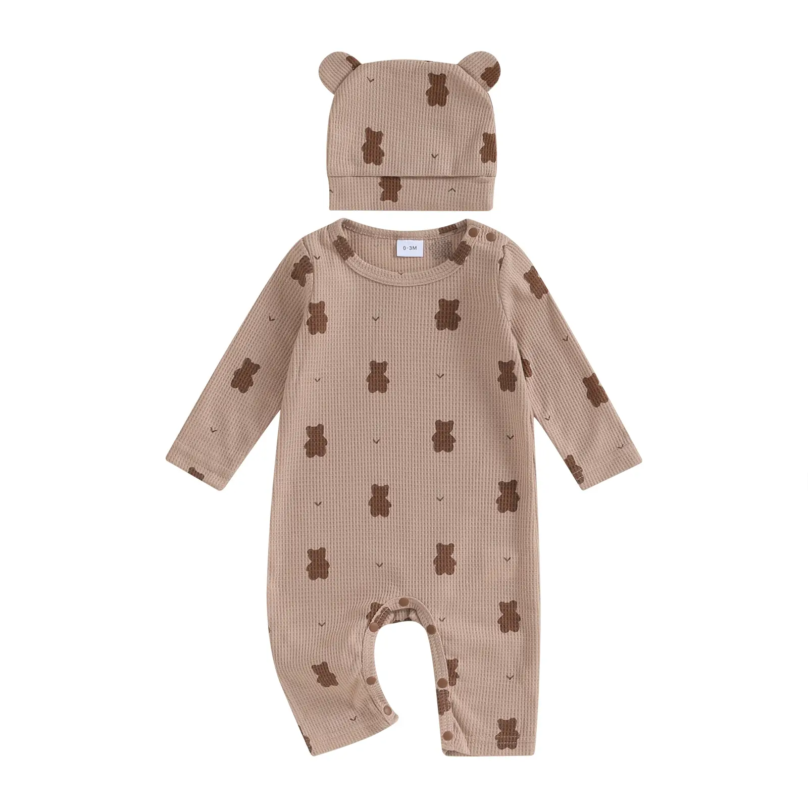 Baby Boy Clothes Newborn Boy Outfit Fall Winter Infant Letter Print Long Sleeve Romper Bodysuit With Bear Hat