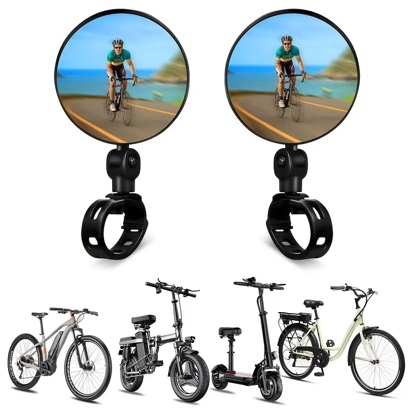 2-Pack Mountain Bike Rearview Mirrors, HD Anti-Shake 360° Rotating Wide View Convex Mirror, Easy Install with Acrylic Strap, Bike Accessories, Bicycle Parts, Bike Gear
