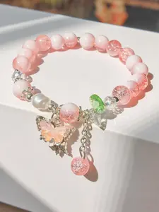 Cute Butterfly Design Beaded Bracelet with Charms, Fashionable Jewelry for Women & Girls, Trendy All-match & Exquisite Jewelry for Birthday Gift