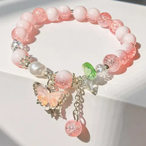 Cute Butterfly Design Beaded Bracelet with Charms, Fashionable Jewelry for Women & Girls, Trendy All-match & Exquisite Jewelry for Birthday Gift, Summer Dainty Jewelry, Charm Bracelets