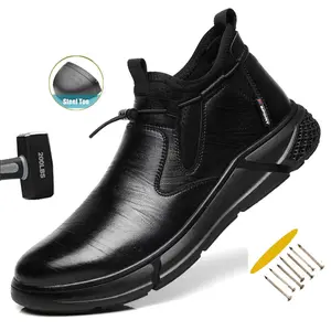 Water Proof Safety Work Shoes For Men Steel Head Leather Boots Male Footwear Indestructible Construction Work Shoes Black steel toe work boots for men