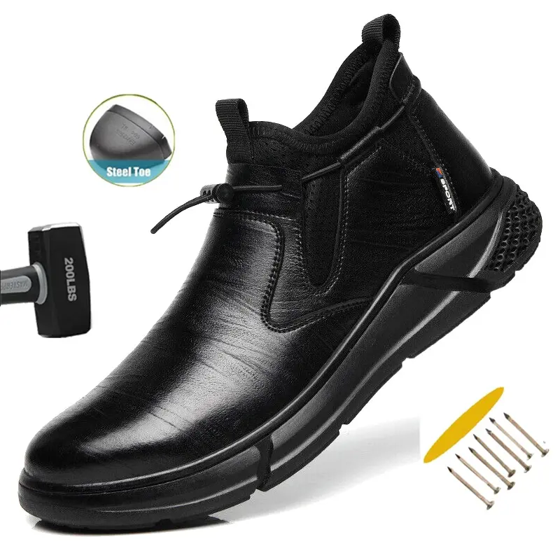 Water Proof Safety Work Shoes For Men Steel Head Leather Boots Male Footwear Indestructible Construction Work Shoes Black steel toe work boots for men