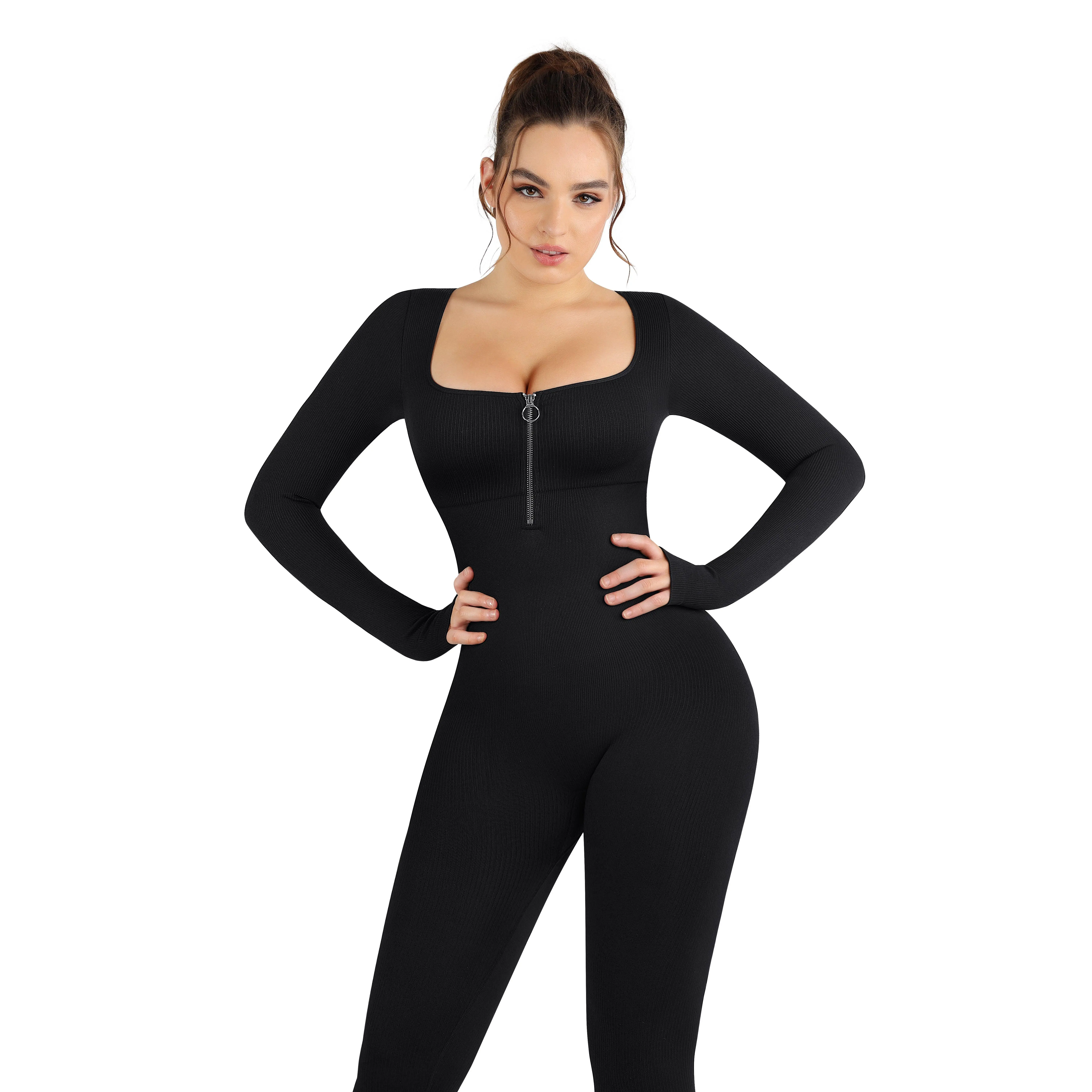 FeelinGirl One Piece Sports Jumpsuit for Women Long Seamless Zipper Fall 2023 Yoga Workout Set