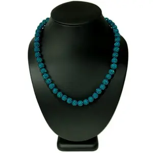 Iced Bling Disco Ball Rhinestone Crystal Bead Baseball Necklace Teal Green II