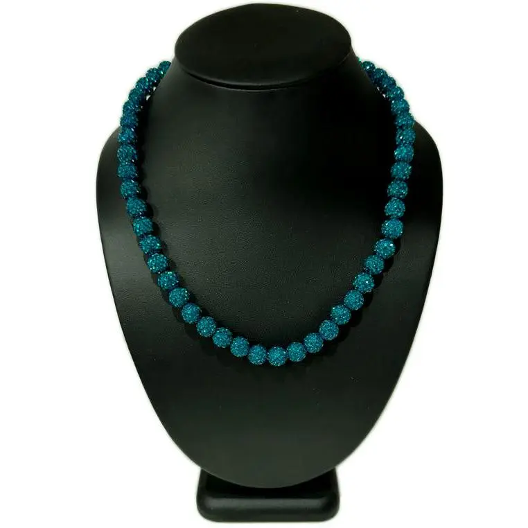 Iced Bling Disco Ball Rhinestone Crystal Bead Baseball Necklace Teal Green II