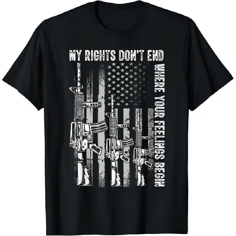 My Rights Don't End Where Your Feelings Begin USA Flag Gun T-Shirt, Graphic Tee, Gift Shirt, Cotton Shirt, Gift for Men