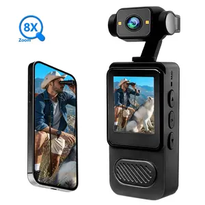 8x Zoom Vlog Camera, 1080P HD, Night Vision Sports Camera with 180° Rotatable Lens, Handheld & Rechargeable, Pocket Camera, Anti-Shake & Loop Recording for Vlogging and Action Shots