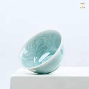 Celadon Relief Teacup by Lei Huixian | Glossy Jade-Like Glaze | Ideal for Daily Use or Gifting | Affordable Artisan Craft