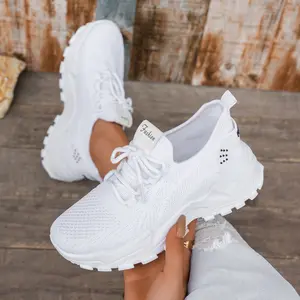 Women's Chunky Platform Casual Sneakers - Breathable Fly Knit Mesh Upper, Height-Increasing, Non-Slip Wear-Resistant Sole, Lightweight All-Day Comfort - for Daily Wear, Office Commute, Light Outdoor Activities