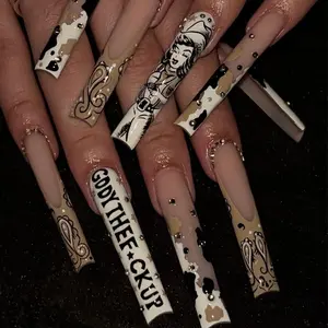 Western Cowboy Nail Stickers Removable Nails French Letter Wearable Nails Nail Stickers Long Nails Rhinestone Water Pipe Nails