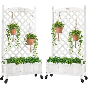Best Choice Products Set of 2 48in Wood Planter Box & Diamond Lattice Trellis, w/ Drainage, Optional Wheels