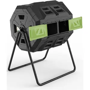 2021 Upgraded Tumbling Composter with Compost Thermometer - Dual Chamber Garden Compost Bin(43 Gal, Green)