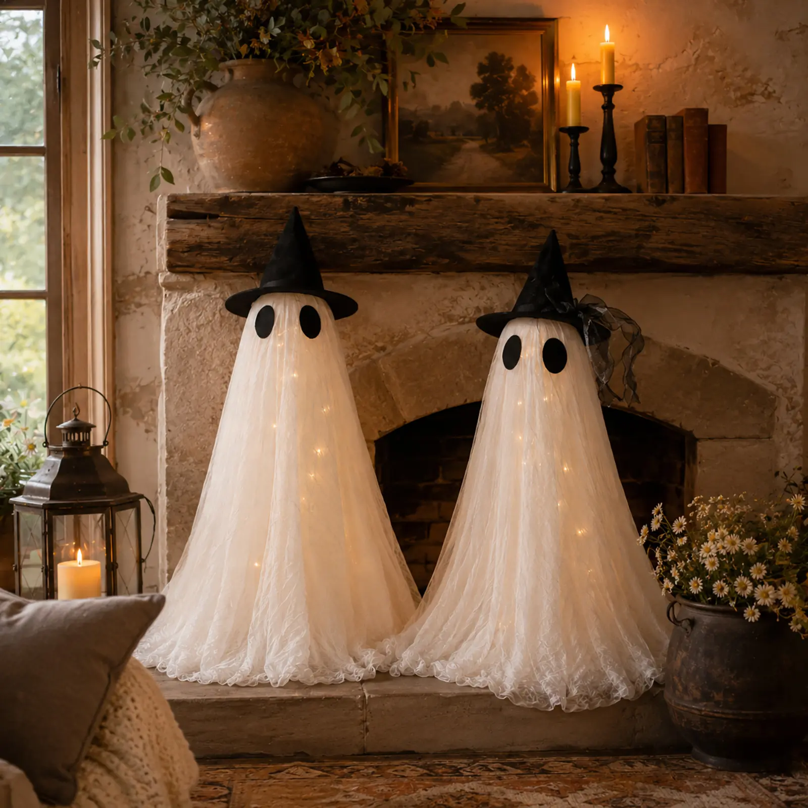 Halloween Decorations Indoor, 2Pack Light Up Table Ghosts with Remote Control, USB & Battery Powered Lights, Halloween Party Decor for Home, Room, Mantel, Cabinet, Tabletop