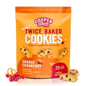 Cooper Street Twice Baked Orange Cranberry Biscotti Cookies - Light and Crispy Coffee Cookie Bites - Traditional Low Calorie Italian Snacks for Adults & Kids - Kosher, Dairy, Peanut & Soy Free - 5oz
