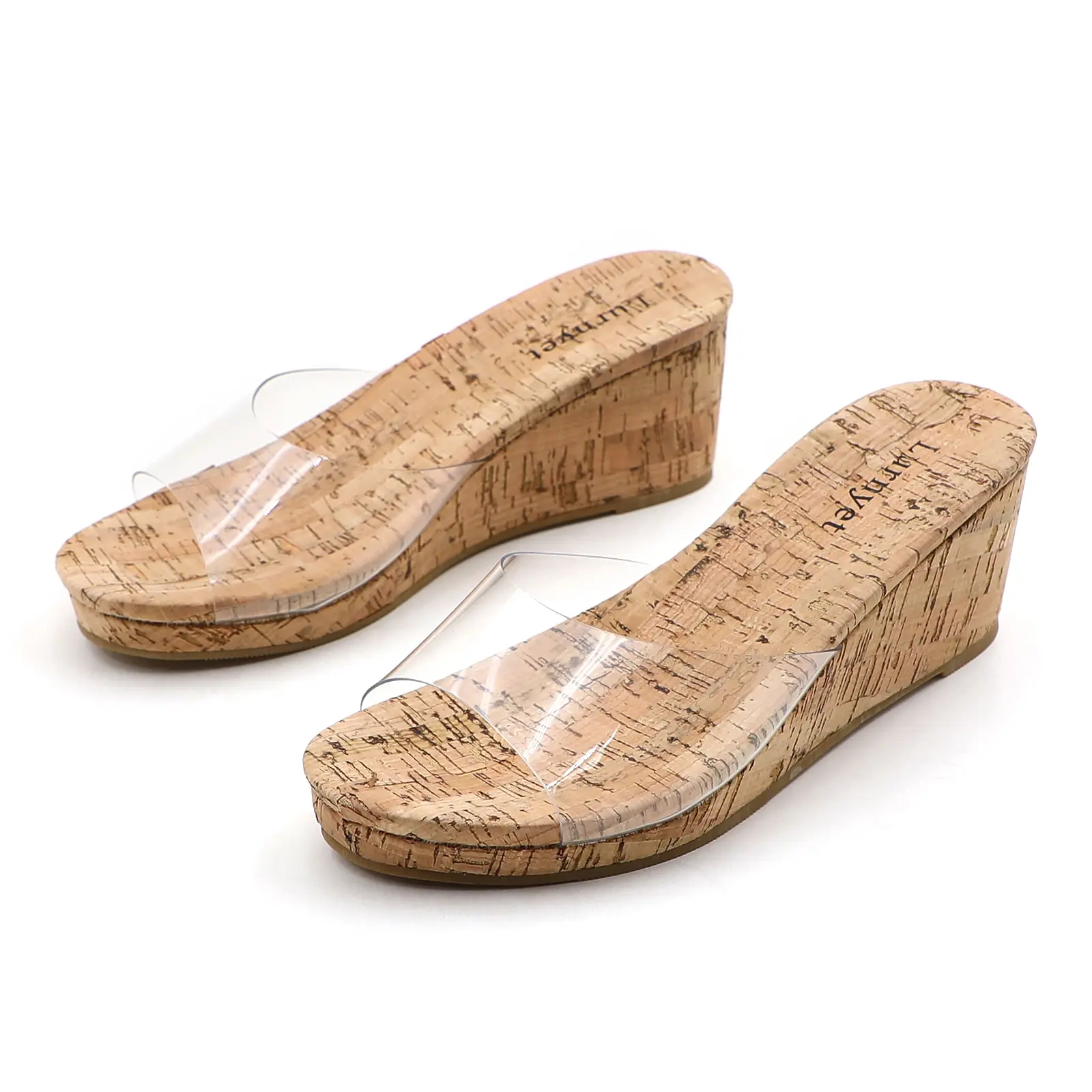 Women's Clear Strap Wedge Slide Sandals, Cork Platform Open Toe Slip On Wedge Mules Summer Casual Walking  Women Open Toe Clear Strap Wedge Sandals Cork Platform Slip On Summer Slide MulesSlides football sport outdoor beach cute soft slipper grounding